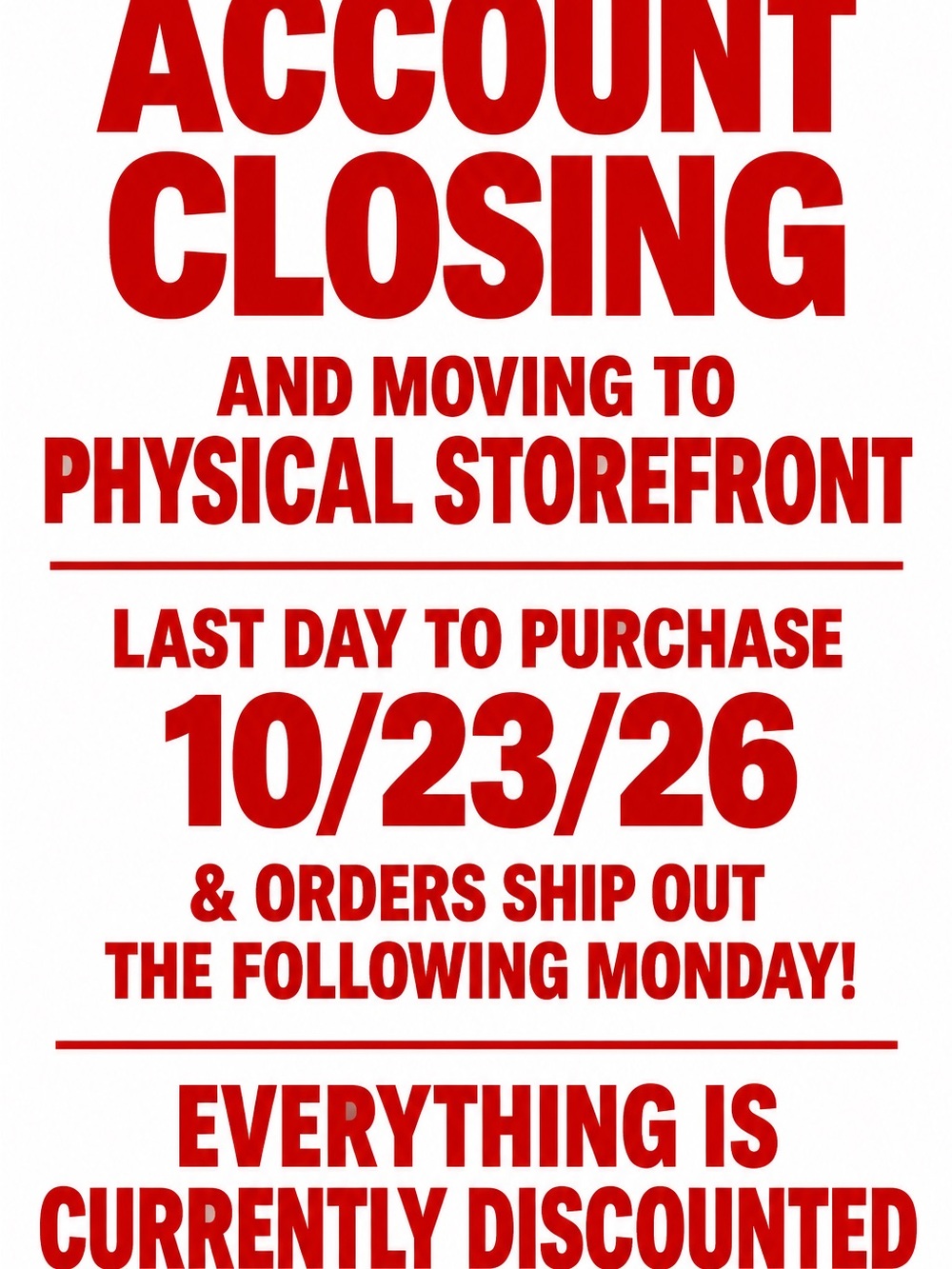 Account closing 10/23/26!
